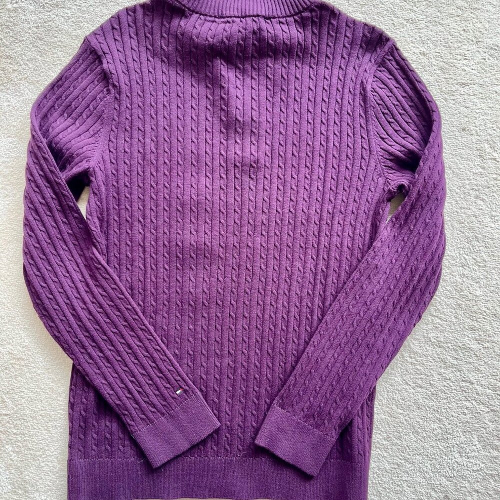 Tommy Hilfiger Women's Cotton Quarter Zip Cable Knit Sweater - Aubergine Color - Picture 6 of 7